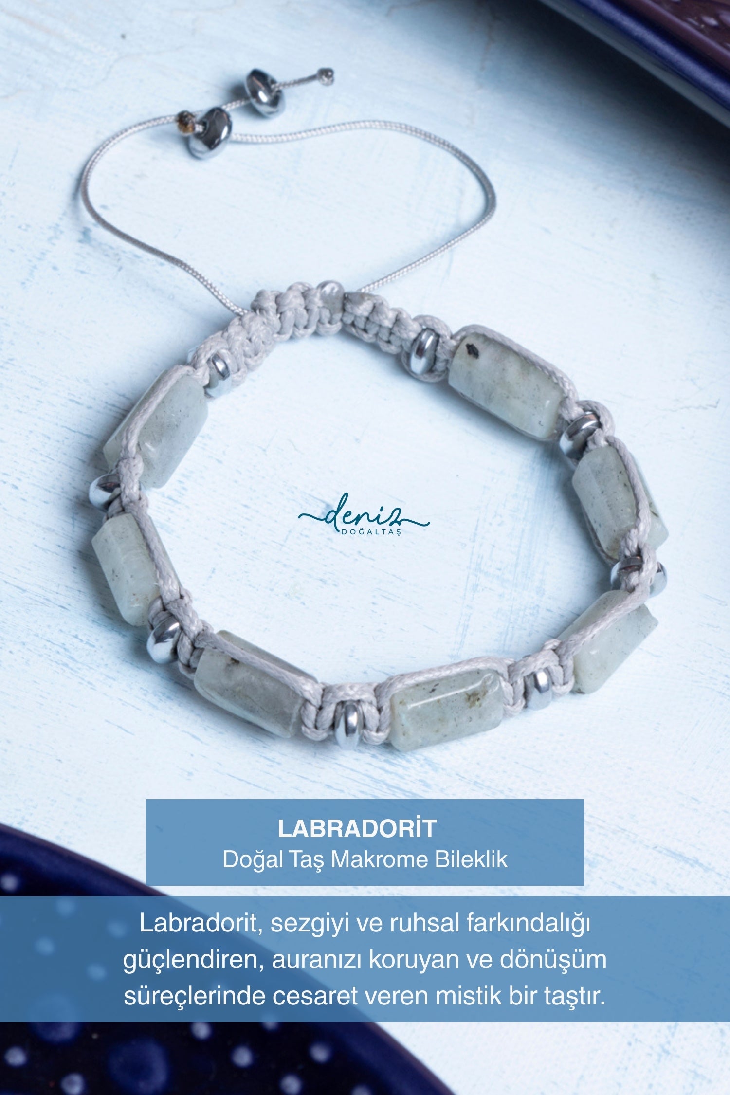Sertifikalı Labrodorit Doğal Taş Makrome Bileklik