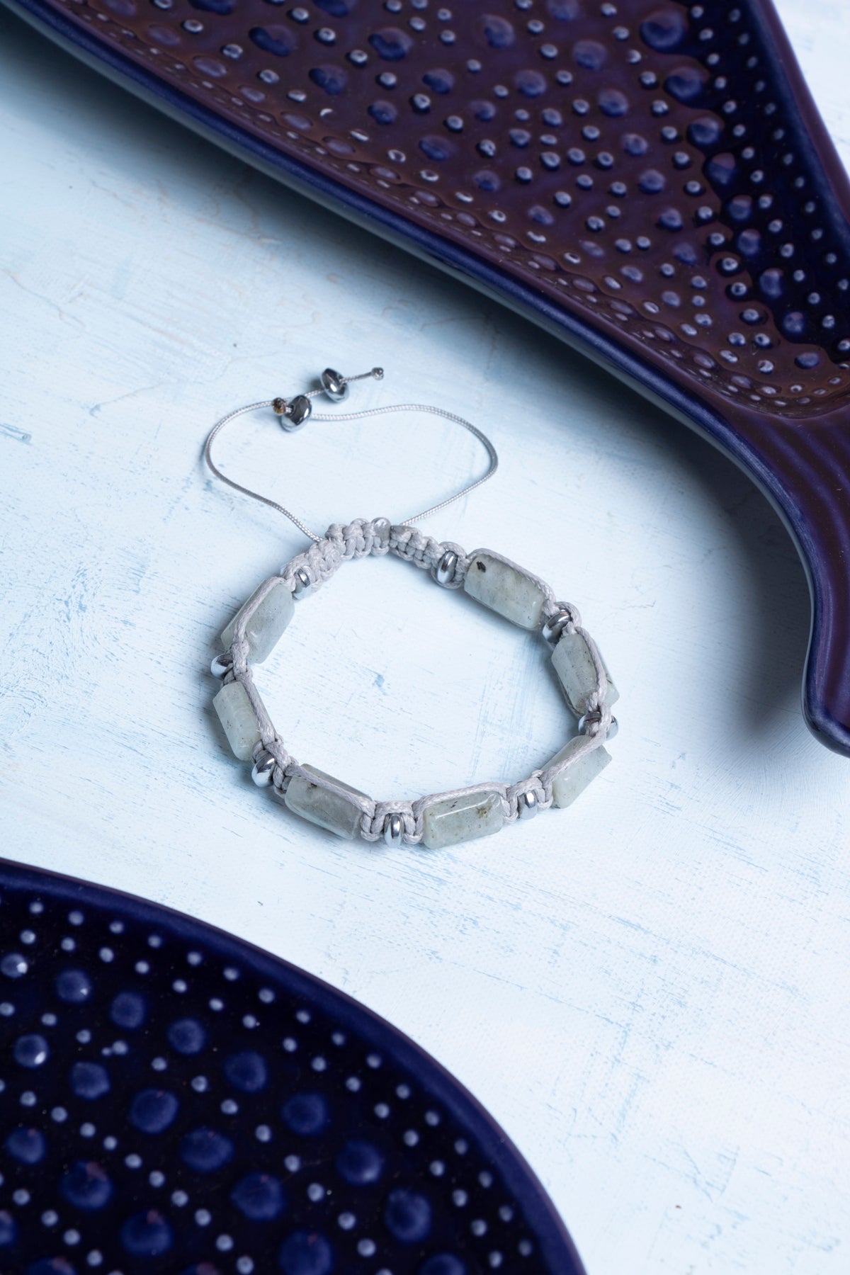 Sertifikalı Labrodorit Doğal Taş Makrome Bileklik