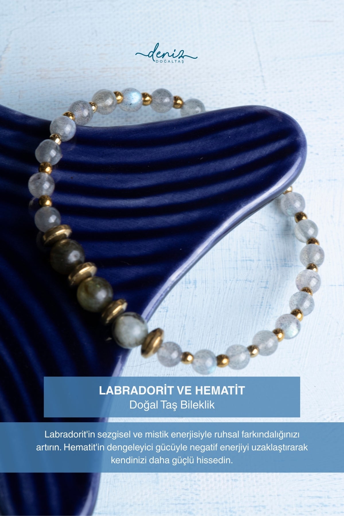 Sertifikalı Labrodorit ve Hematit Doğal Taş Bileklik (4-6mm Taşlar)