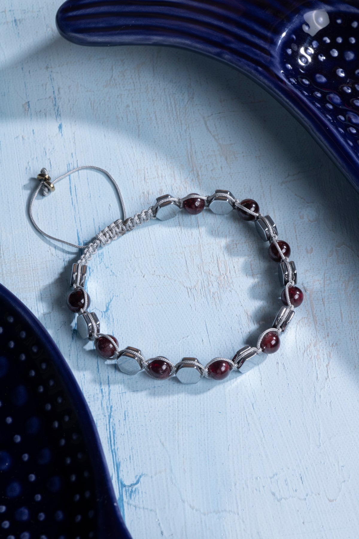 Sertifikalı Lal ve Hematit Doğal Taş Makrome Bileklik