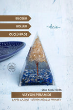 Sertifikalı Lapis Lazuli - Sitrin Ağaçlı Piramit Vizyon Piramidi  S.K:0036