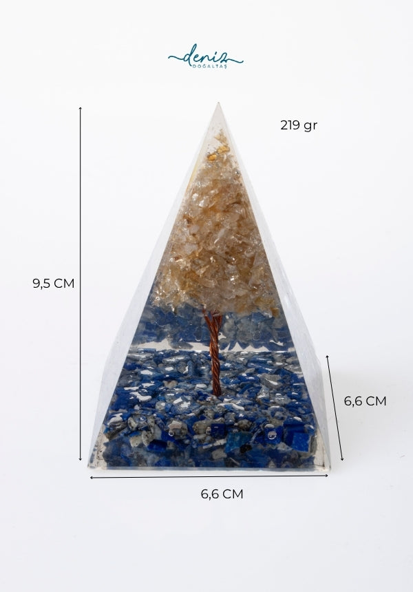 Sertifikalı Lapis Lazuli - Sitrin Ağaçlı Piramit Vizyon Piramidi  S.K:0036