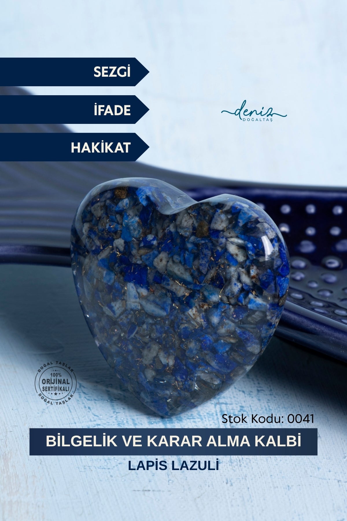 Sertifikalı Lapis Lazuli Doğal Taş Bilgelik ve Karar Alma Kalbi S.K: 0041