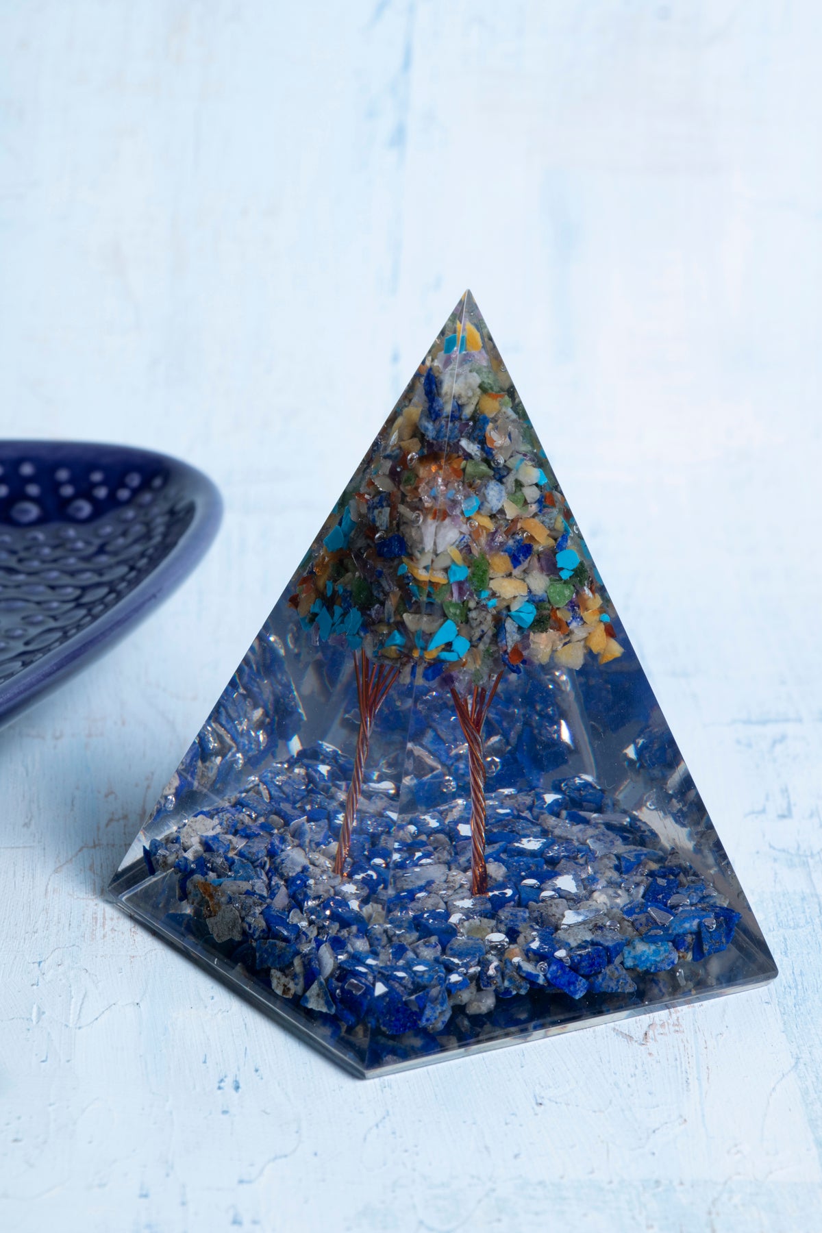 Sertifikalı Lapis Lazuli Doğal Taş Genel Çakra Ağaçlı Piramit S.K: 0028