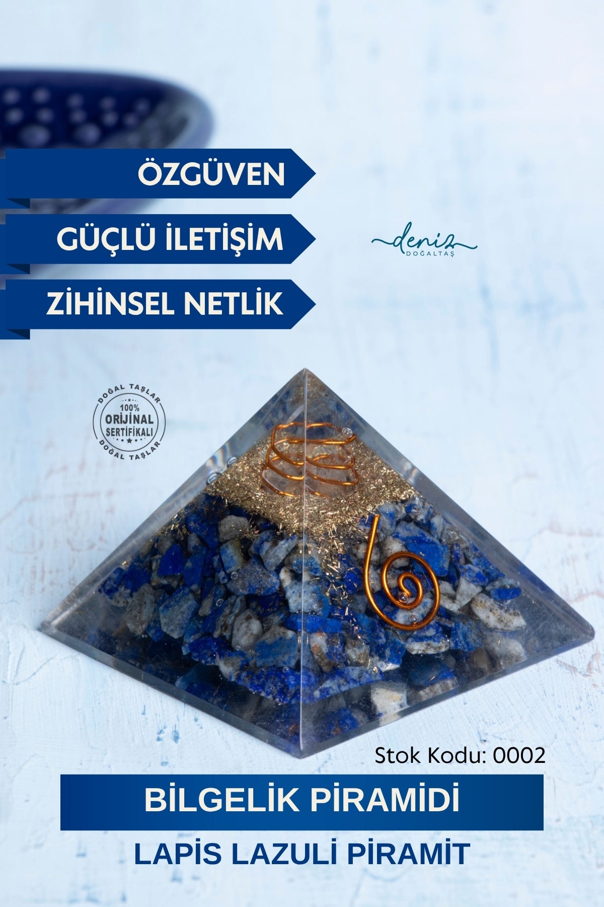 Sertifikalı Lapis Lazuli Doğal Taş Piramit - Bilgelik Piramidi S.K: 0002