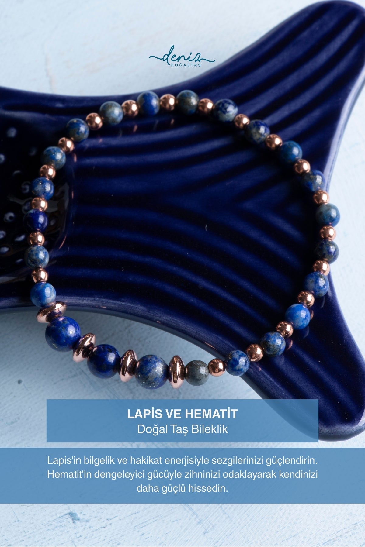 Sertifikalı Lapis Lazuli ve Hematit Doğal Taş Bileklik