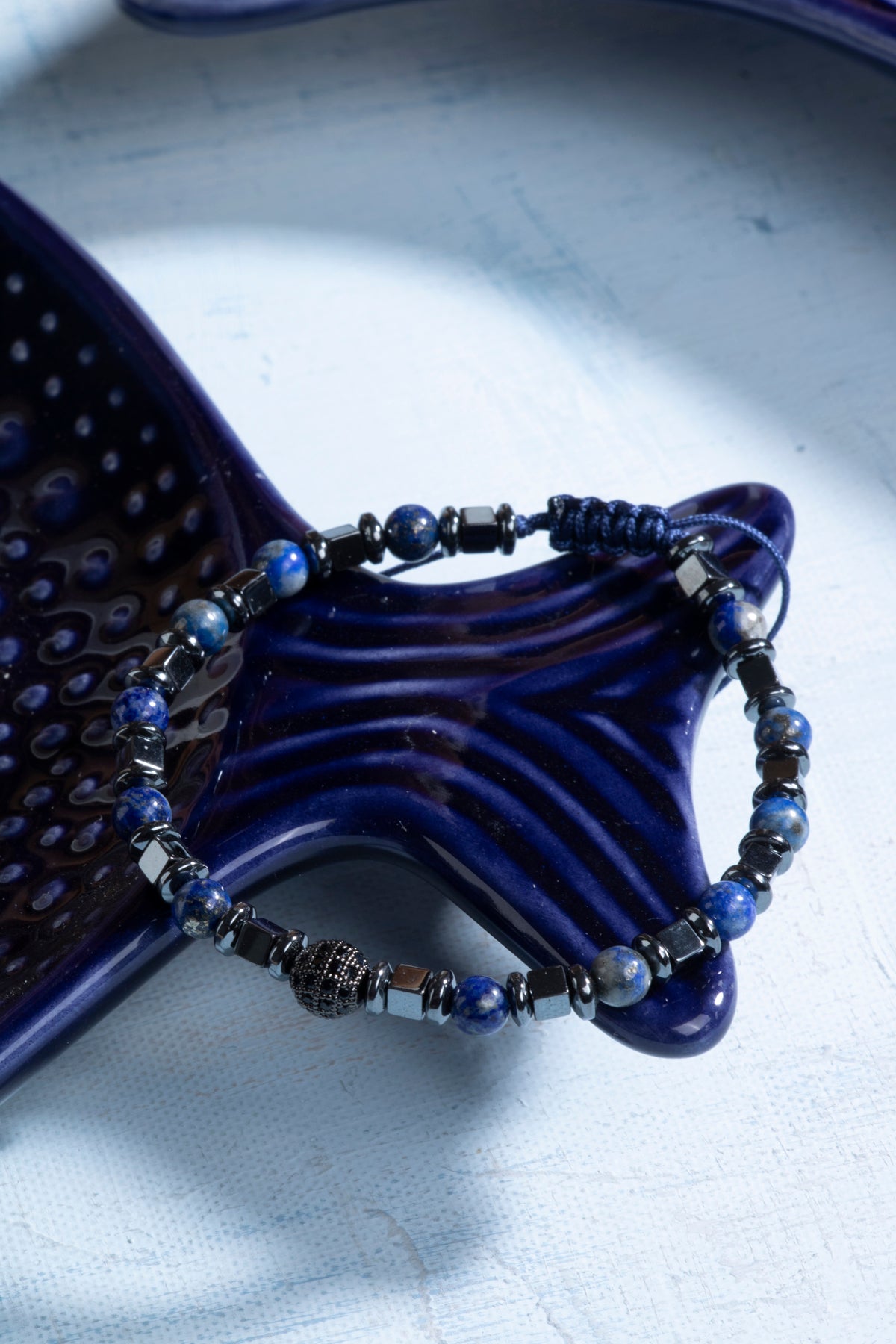 Sertifikalı Lapis Lazuli ve Hematit Doğal Taş Makrome Bileklik