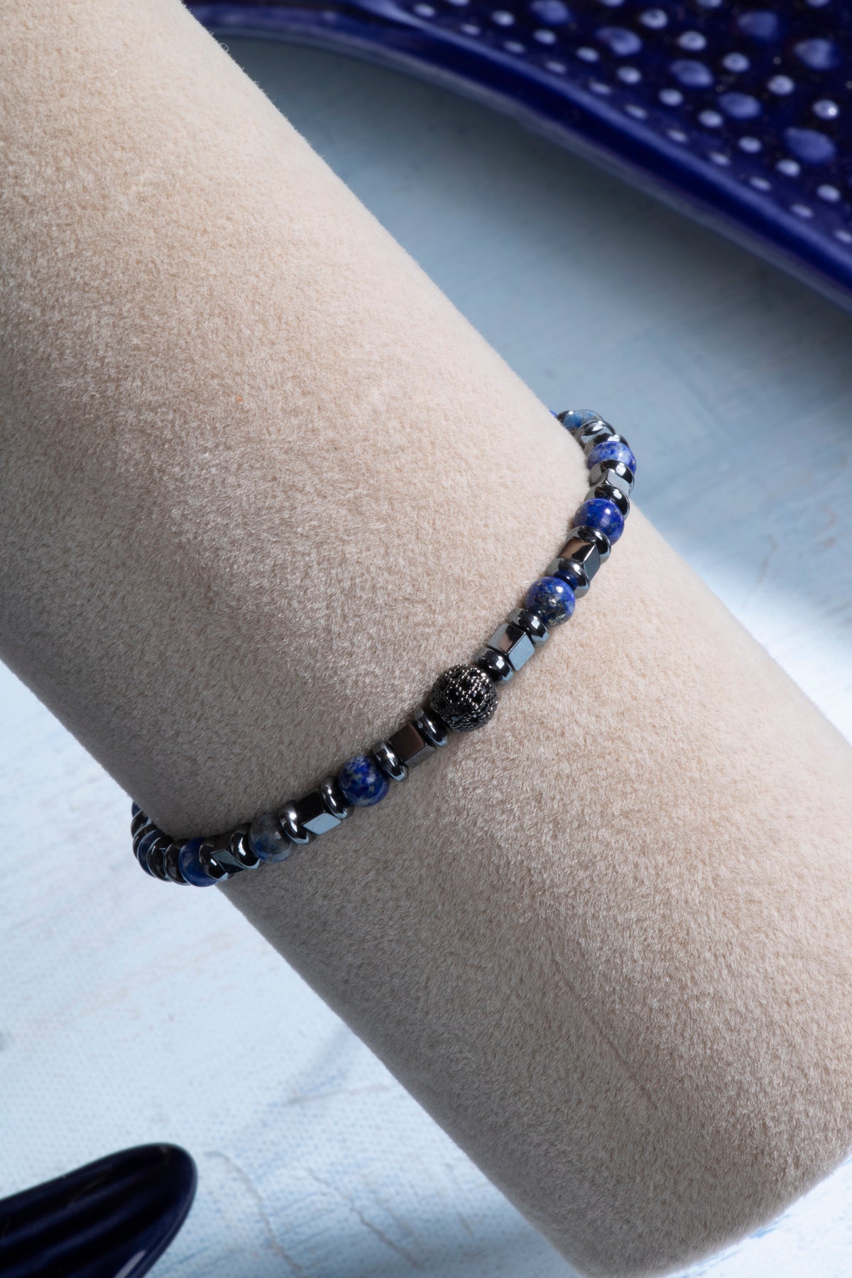 Sertifikalı Lapis Lazuli ve Hematit Doğal Taş Makrome Bileklik