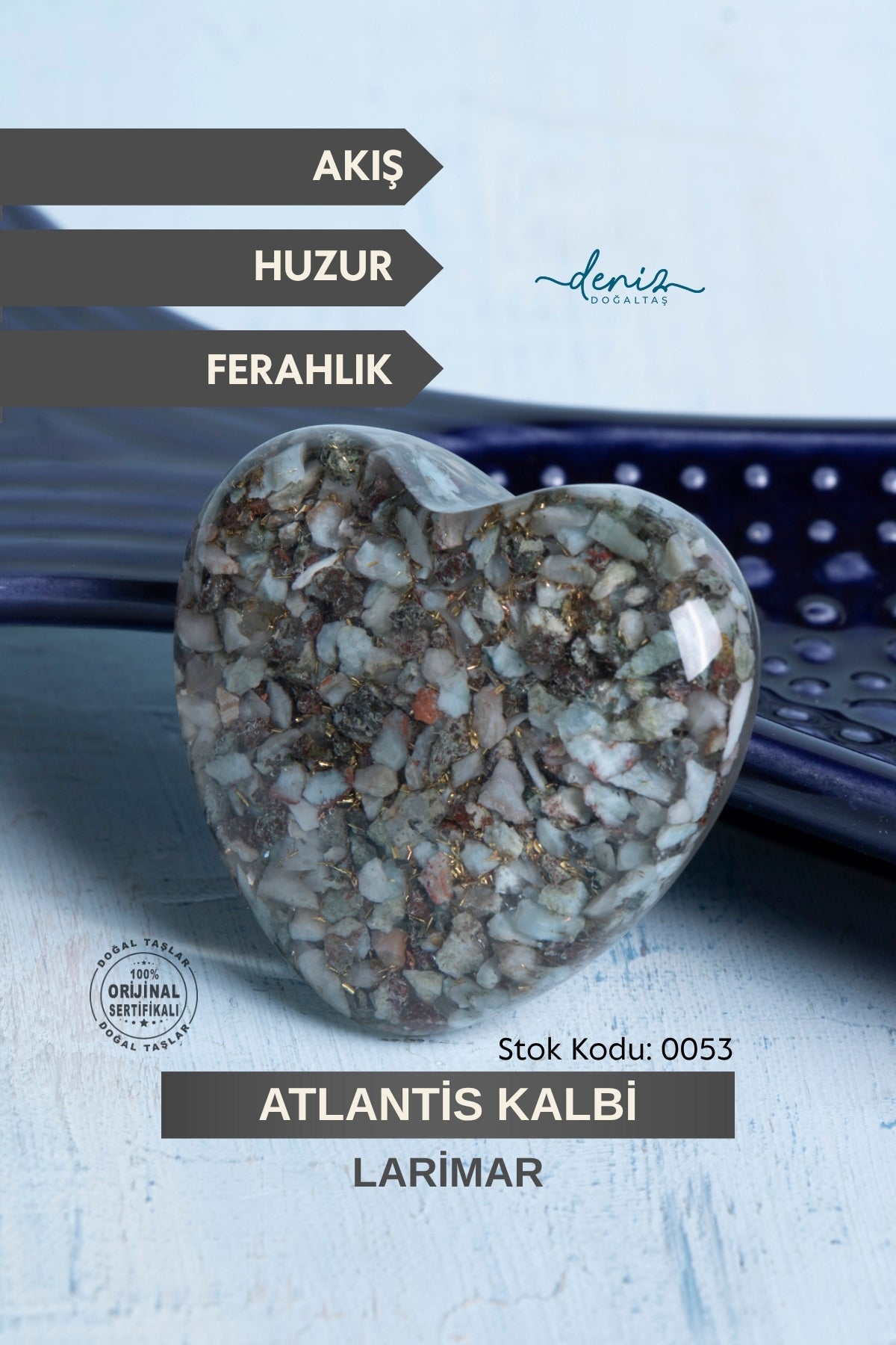 Sertifikalı Larimar Doğal Taş Atlantis Kalbi S.K: 0053