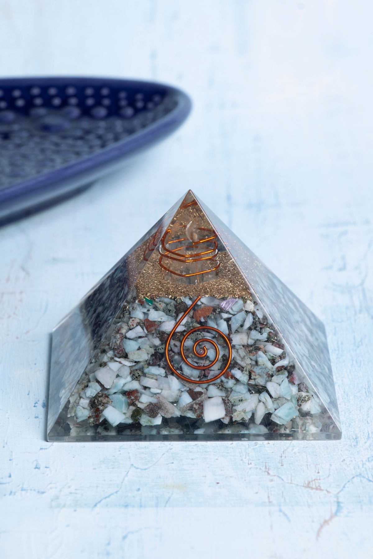Sertifikalı Larimar Doğal Taş İletişim Piramidi S.K: 0019