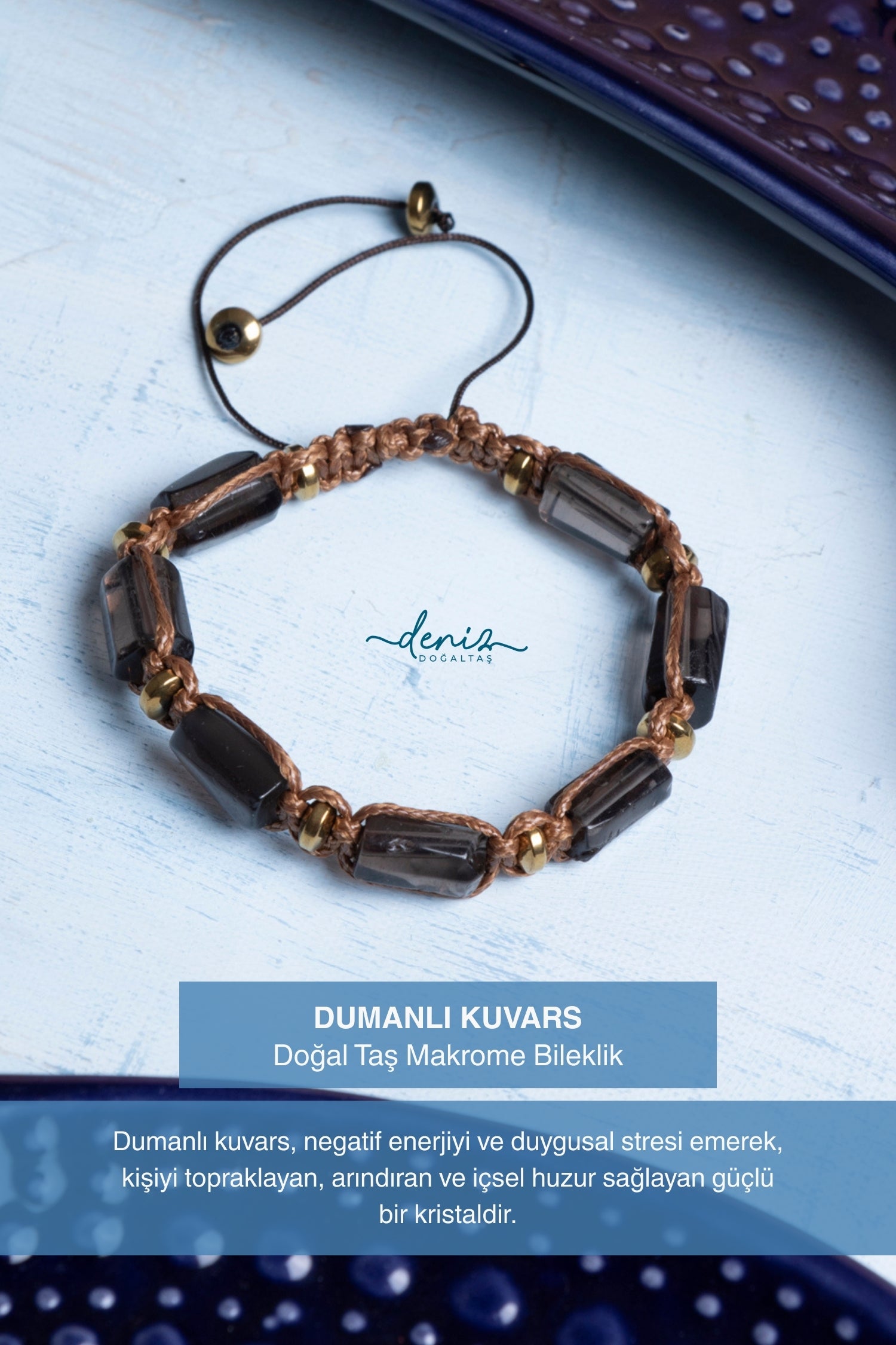 Sertifikalı Makrome Dumanlı Kuvars Doğal Taş Bileklik