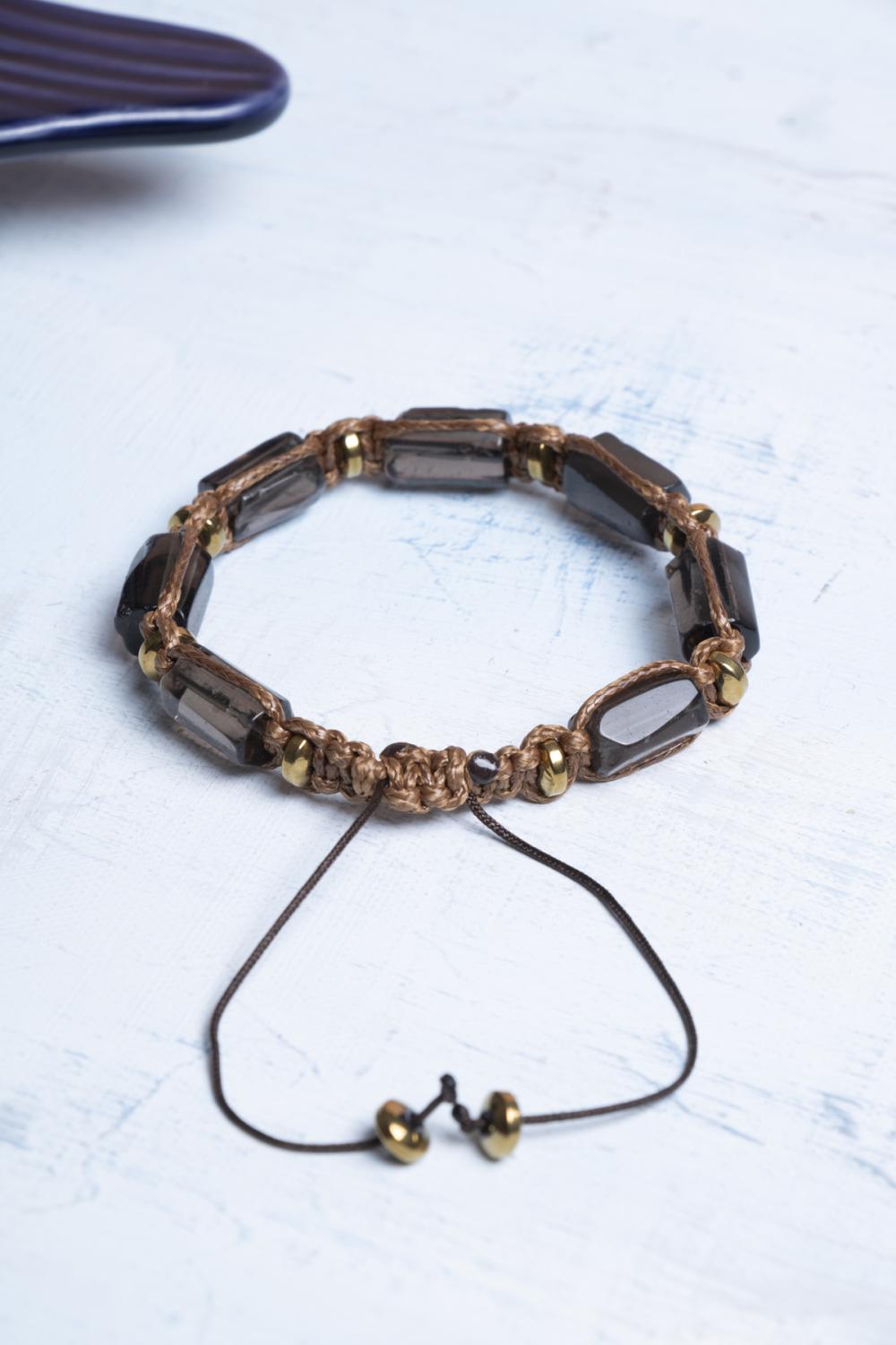 Sertifikalı Makrome Dumanlı Kuvars Doğal Taş Bileklik