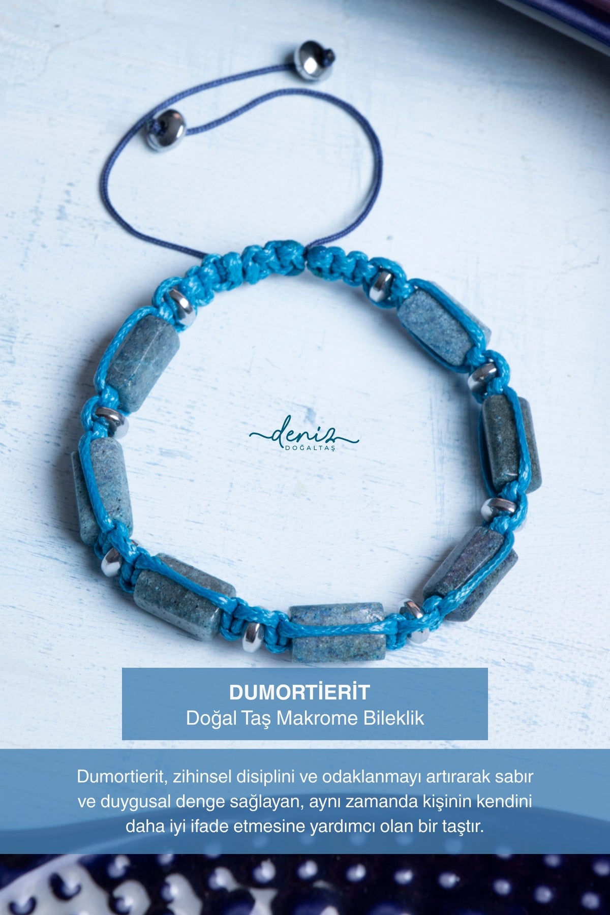 Sertifikalı Makrome Dumortierit Doğal Taş Bileklik