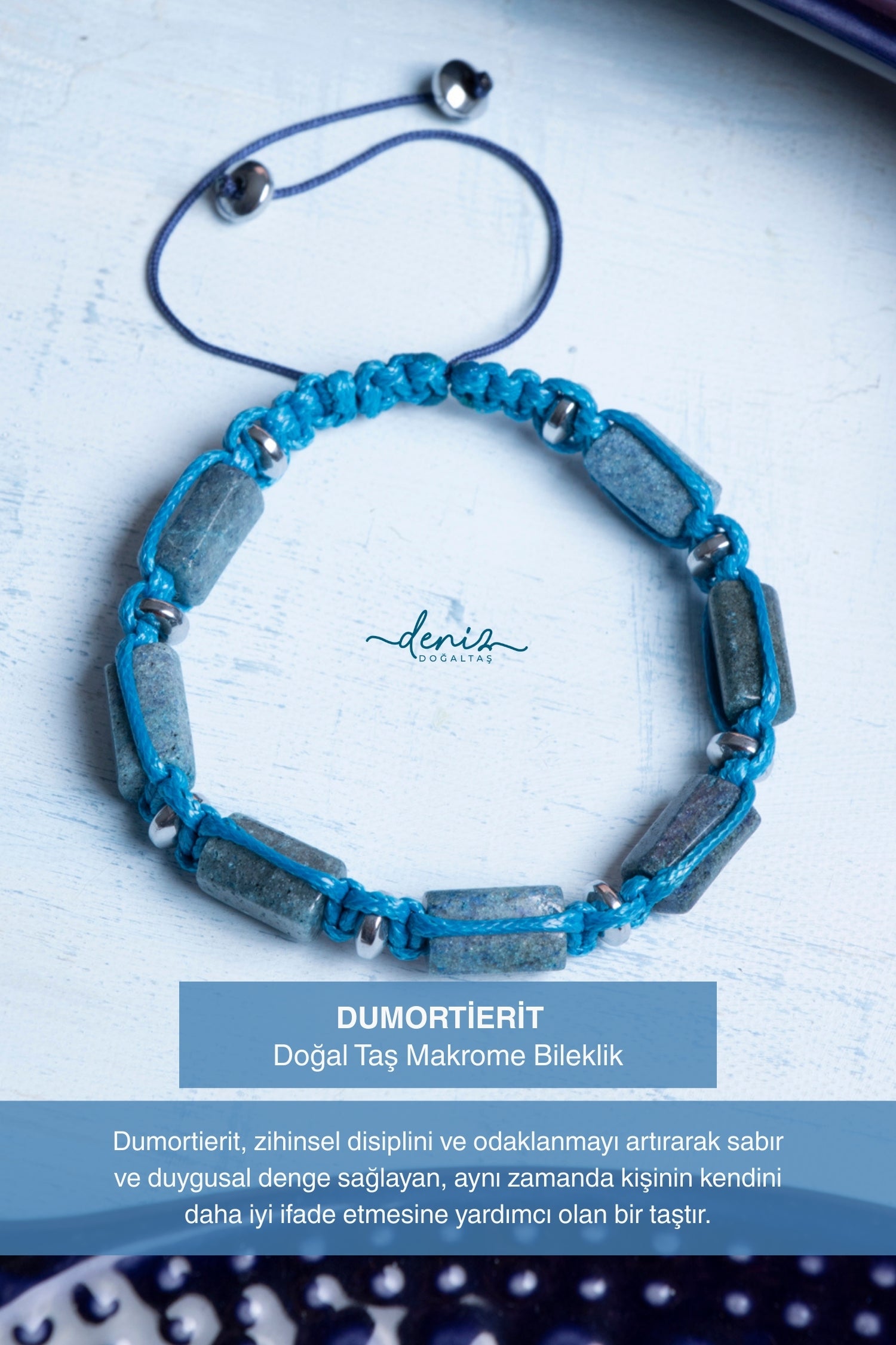 Sertifikalı Makrome Dumortierit Doğal Taş Bileklik