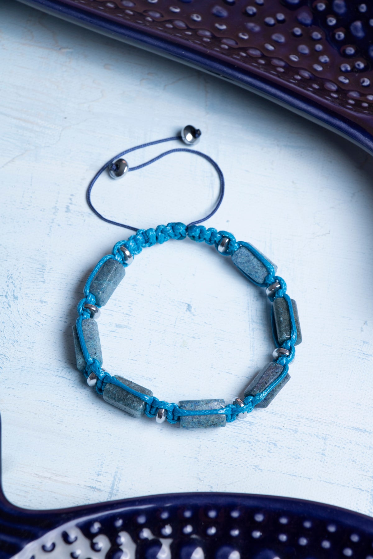 Sertifikalı Makrome Dumortierit Doğal Taş Bileklik