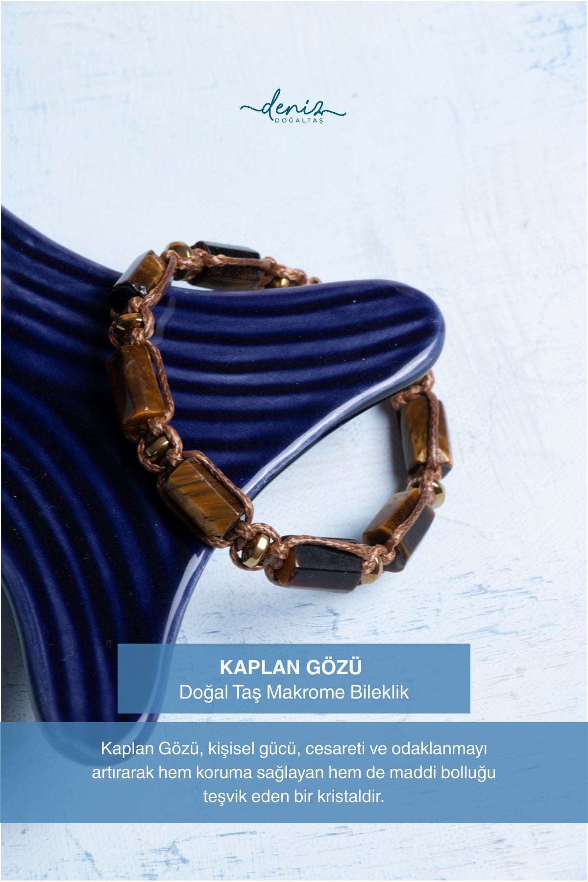 Sertifikalı Makrome Kaplan Gözü Doğal Taş Bileklik