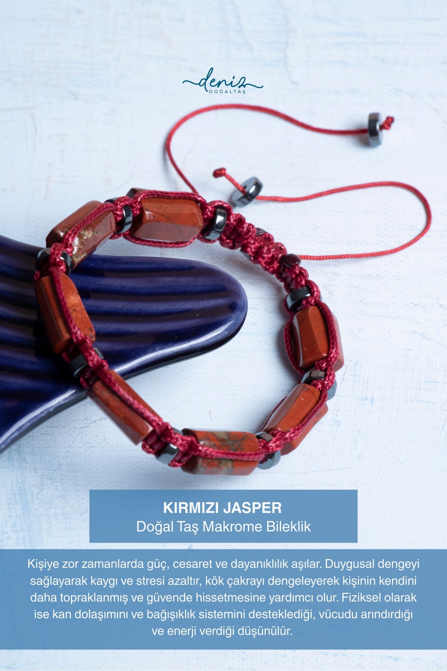 Sertifikalı Makrome Kırmızı Jasper Doğal Taş Bileklik