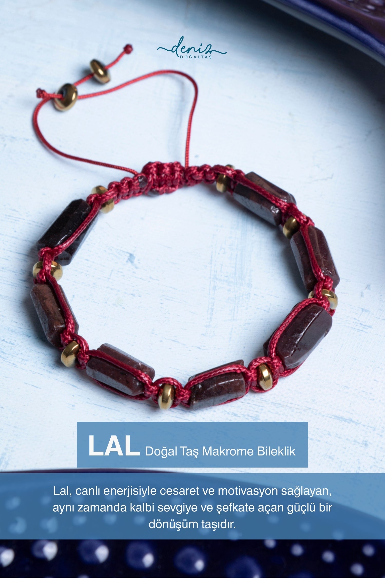 Sertifikalı Makrome Lal Doğal Taş Bileklik