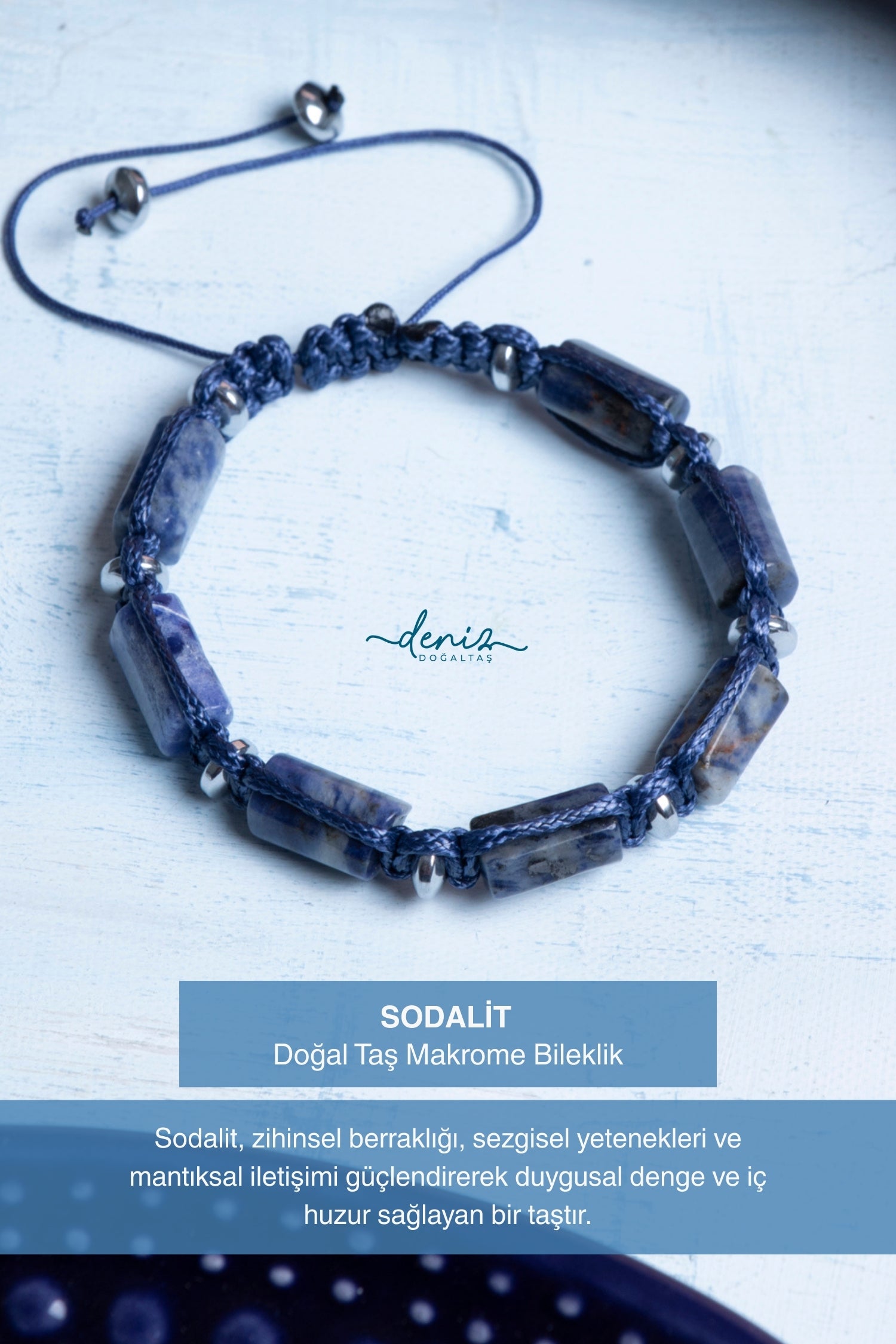 Sertifikalı Makrome Sodalit Doğal Taş Bileklik