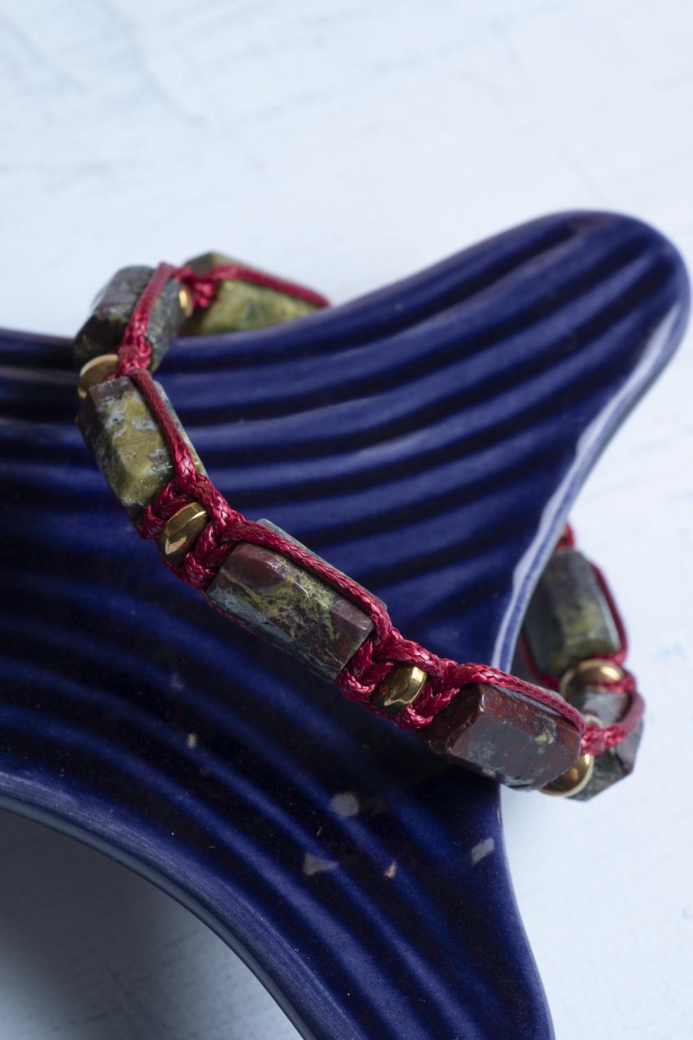 Sertifikalı Makrome Yeşil Dragon ve Jasper Doğal Taş Bileklik