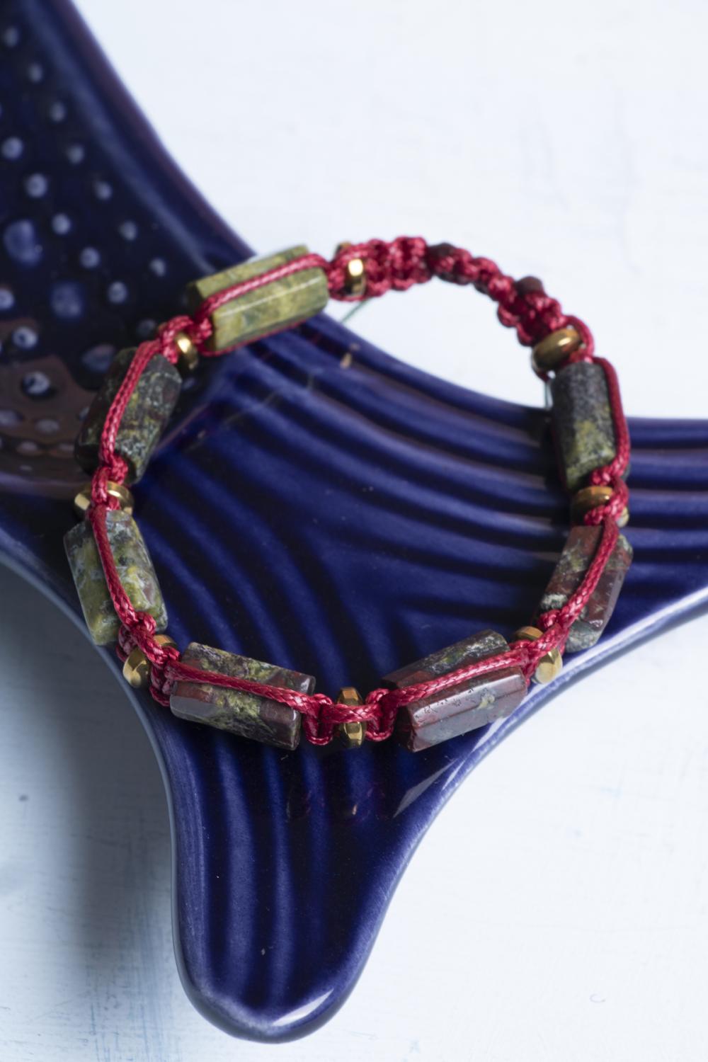 Sertifikalı Makrome Yeşil Dragon ve Jasper Doğal Taş Bileklik