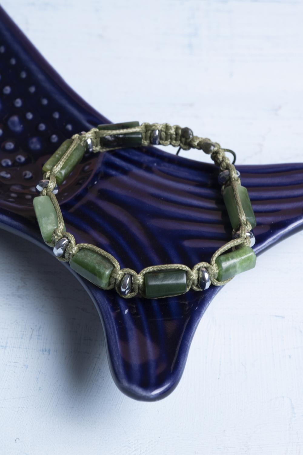 Sertifikalı Makrome Yeşim Doğal Taş Bileklik