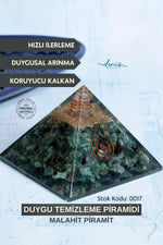 Sertifikalı Malahit Doğal Taş Duygu Temizleme Piramidi S.K: 0017