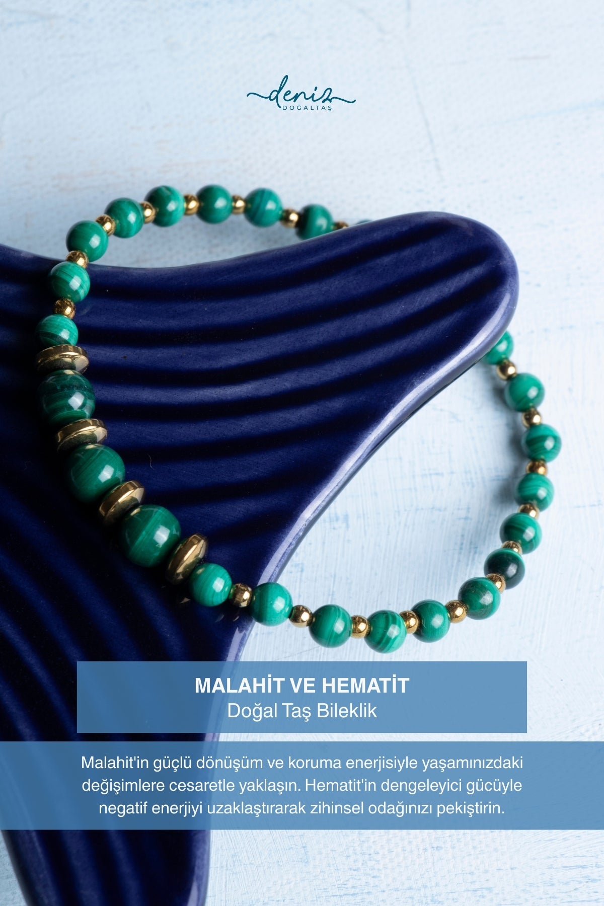 Sertifikalı Malahit ve Hematit Doğal Taş Bileklik