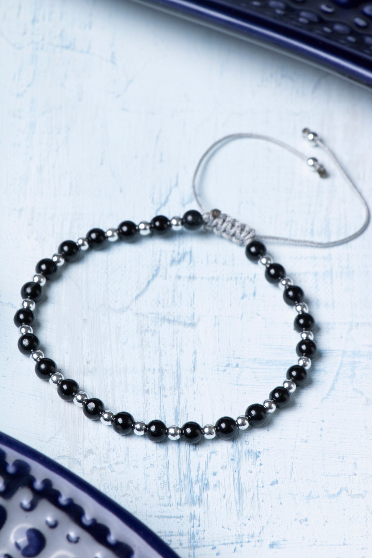 Sertifikalı Obsidyen Hematit Doğal Taş Makrome Bileklik