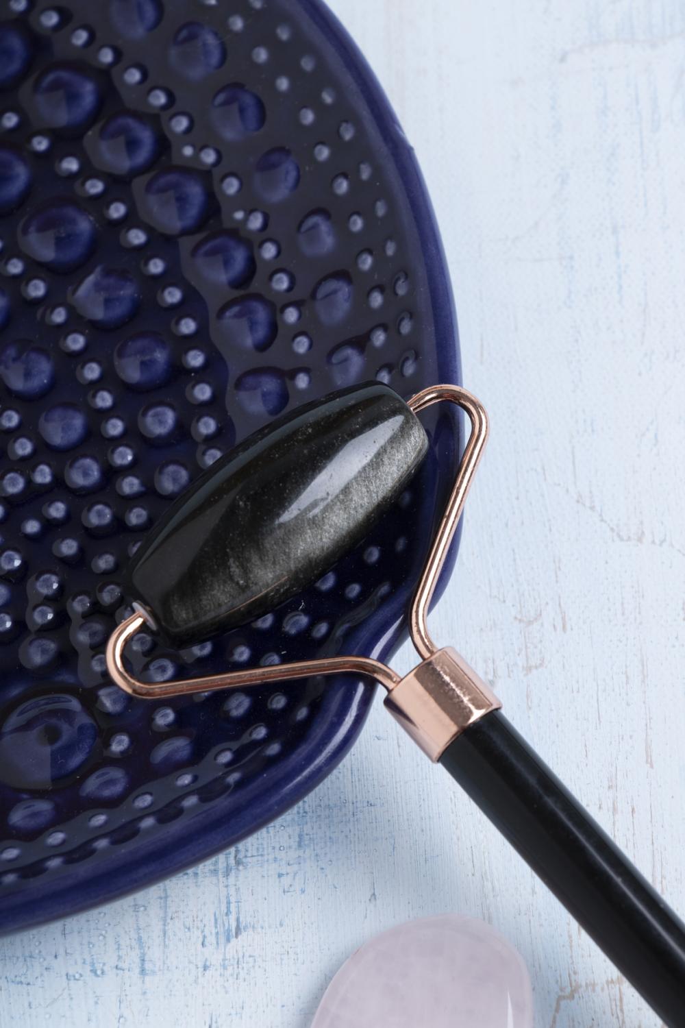 Sertifikalı Obsidyen Roller ve Pembe Kuvars Kalpli Gua Sha Takımı