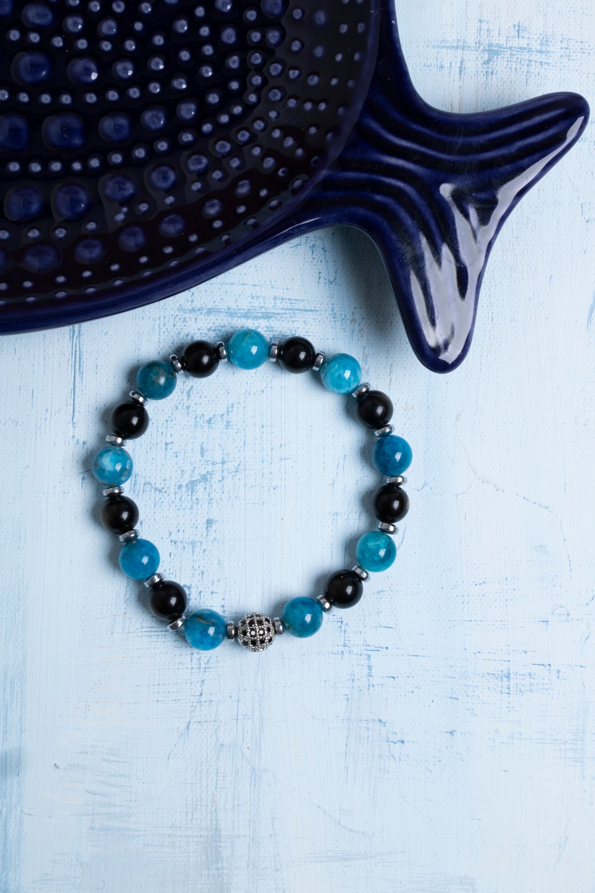 Sertifikalı Obsidyen ve Apatit Doğal Taş Bileklik