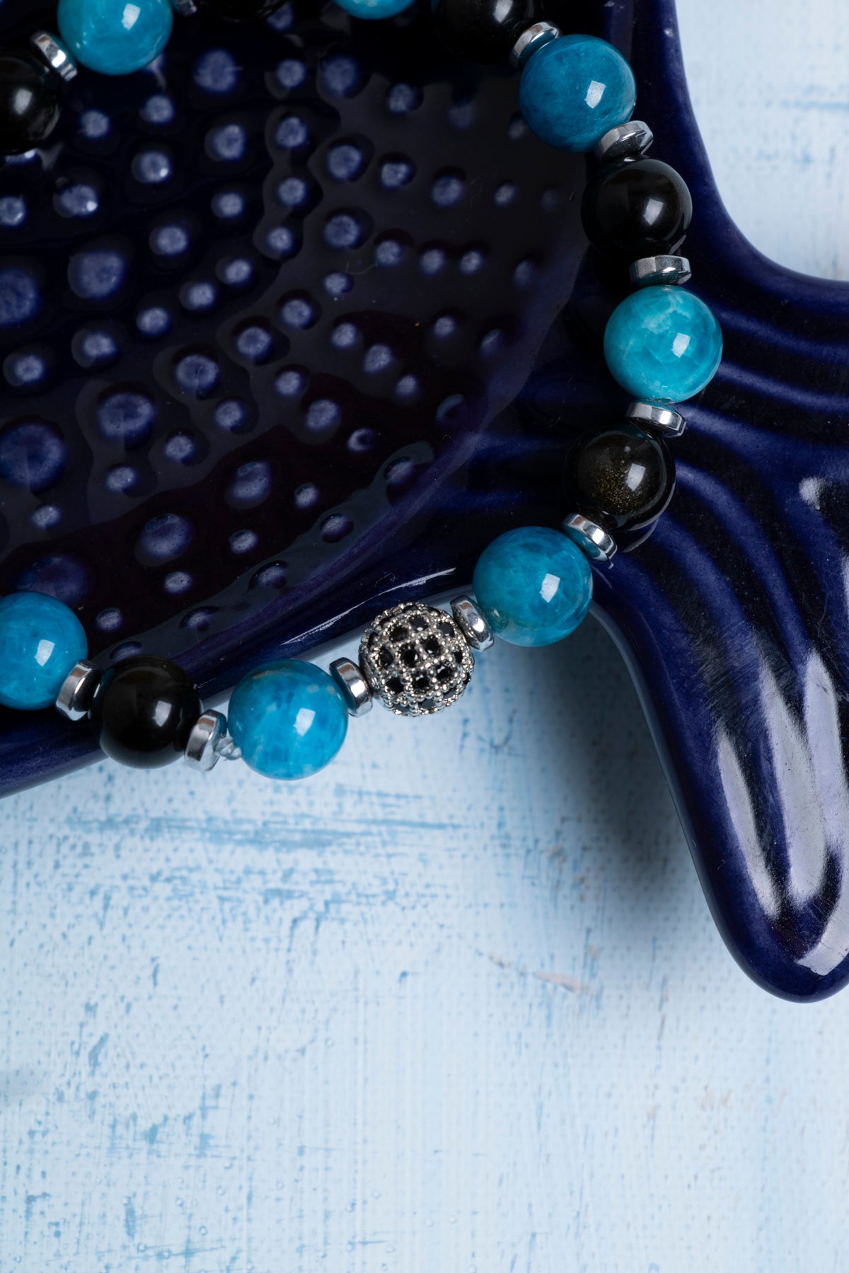 Sertifikalı Obsidyen ve Apatit Doğal Taş Bileklik