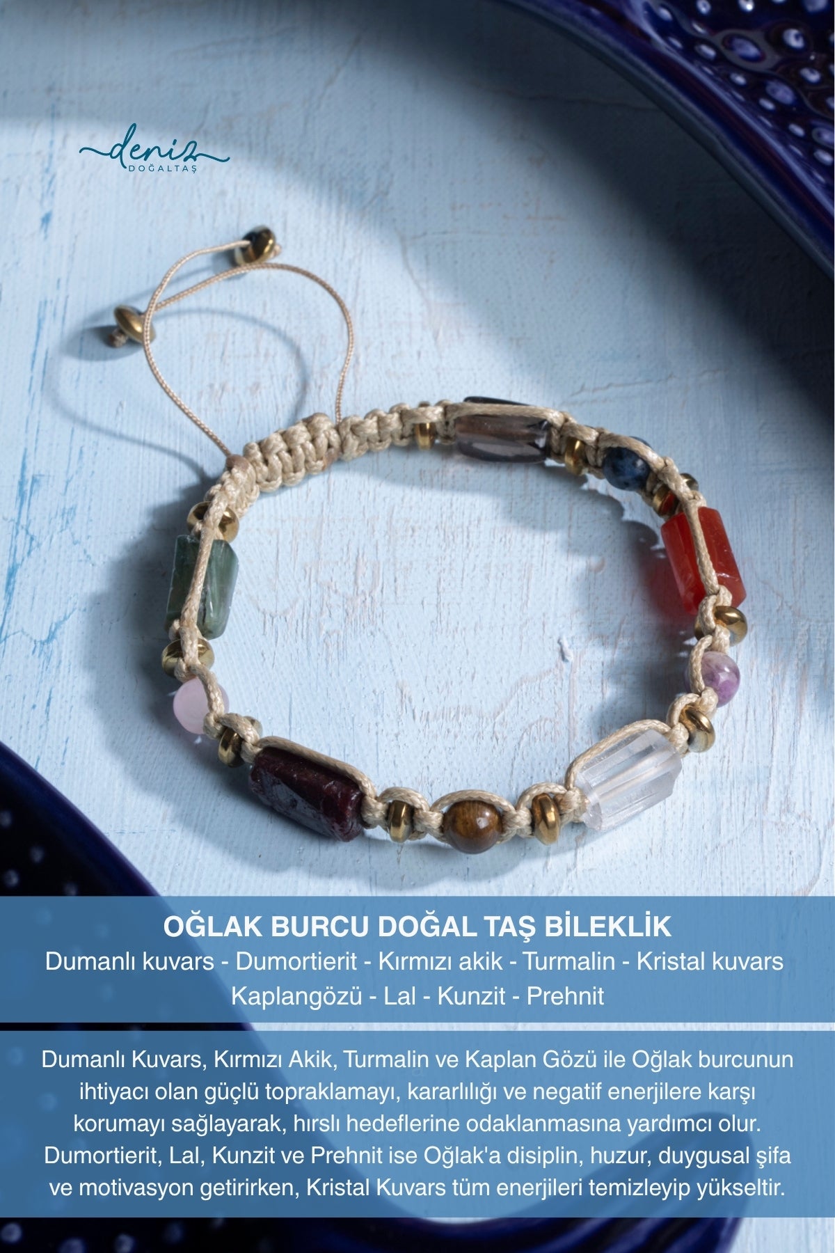 Sertifikalı Oğlak Burcu Doğal Taş Makrome Bileklik