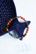 Sertifikalı Oğlak Burcu Dumanlı Kuvars, Dumortierit, Jasper ve Kaplan Gözü Bileklik