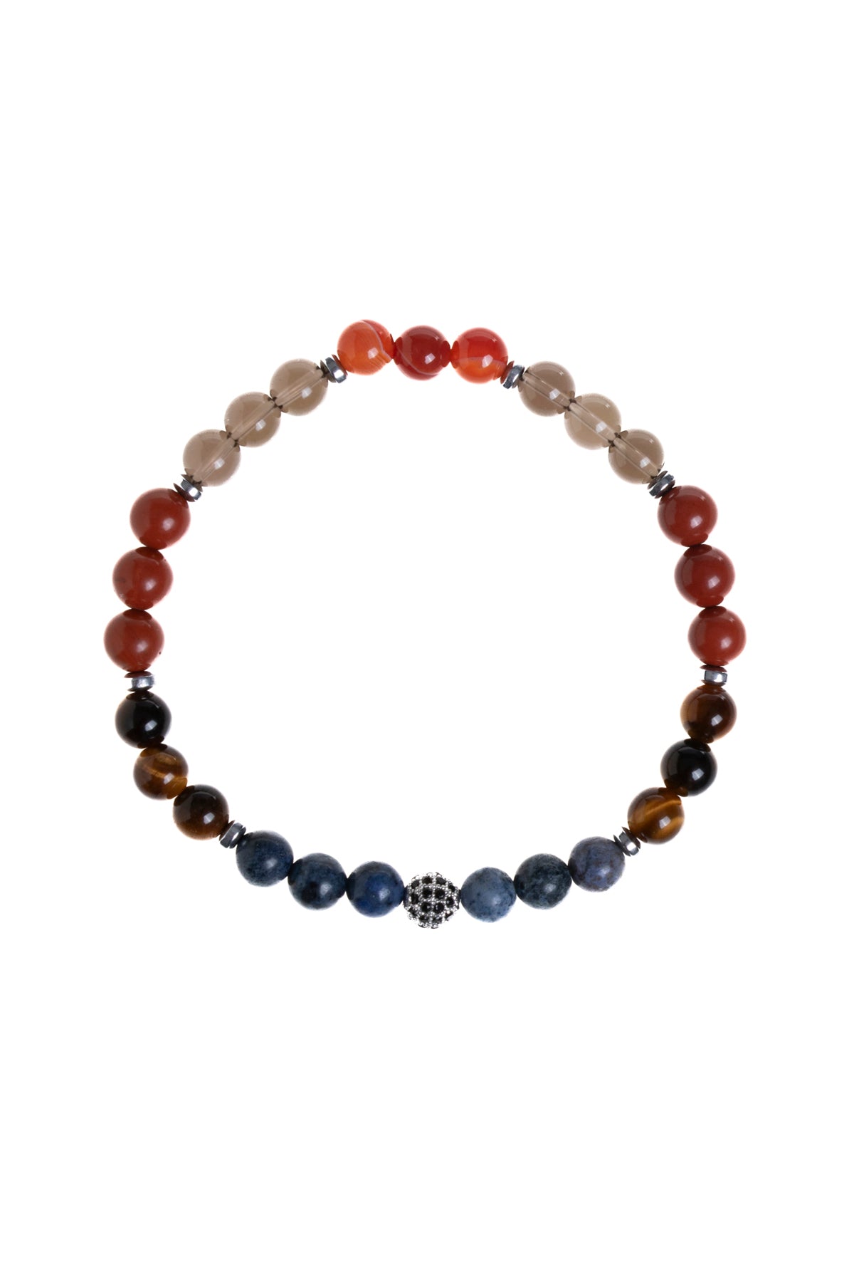 Sertifikalı Oğlak Burcu Dumanlı Kuvars, Dumortierit, Jasper ve Kaplan Gözü Bileklik