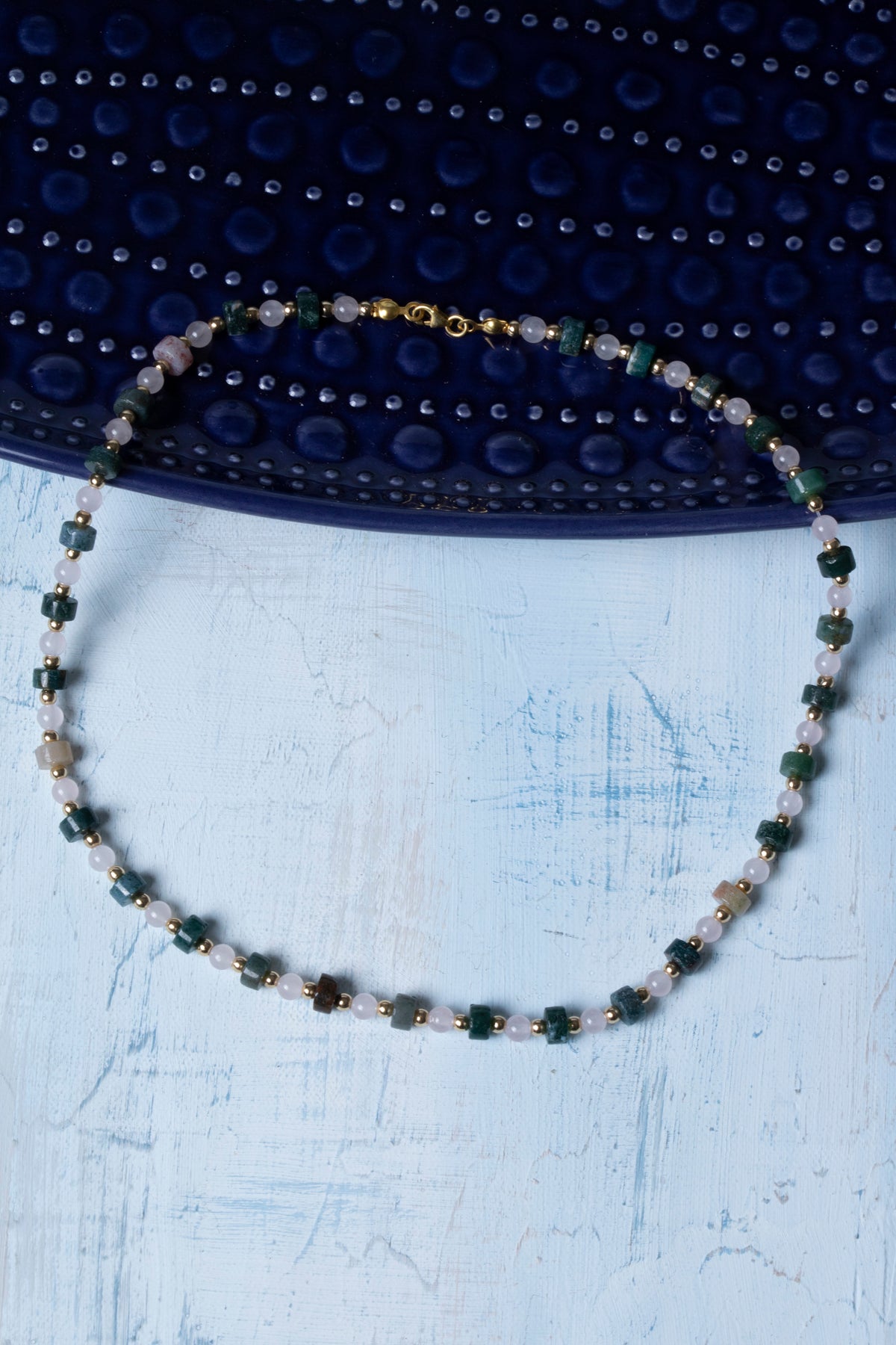 Sertifikalı Pembe Kuvars Akik Hematit Doğal Taş Kolye