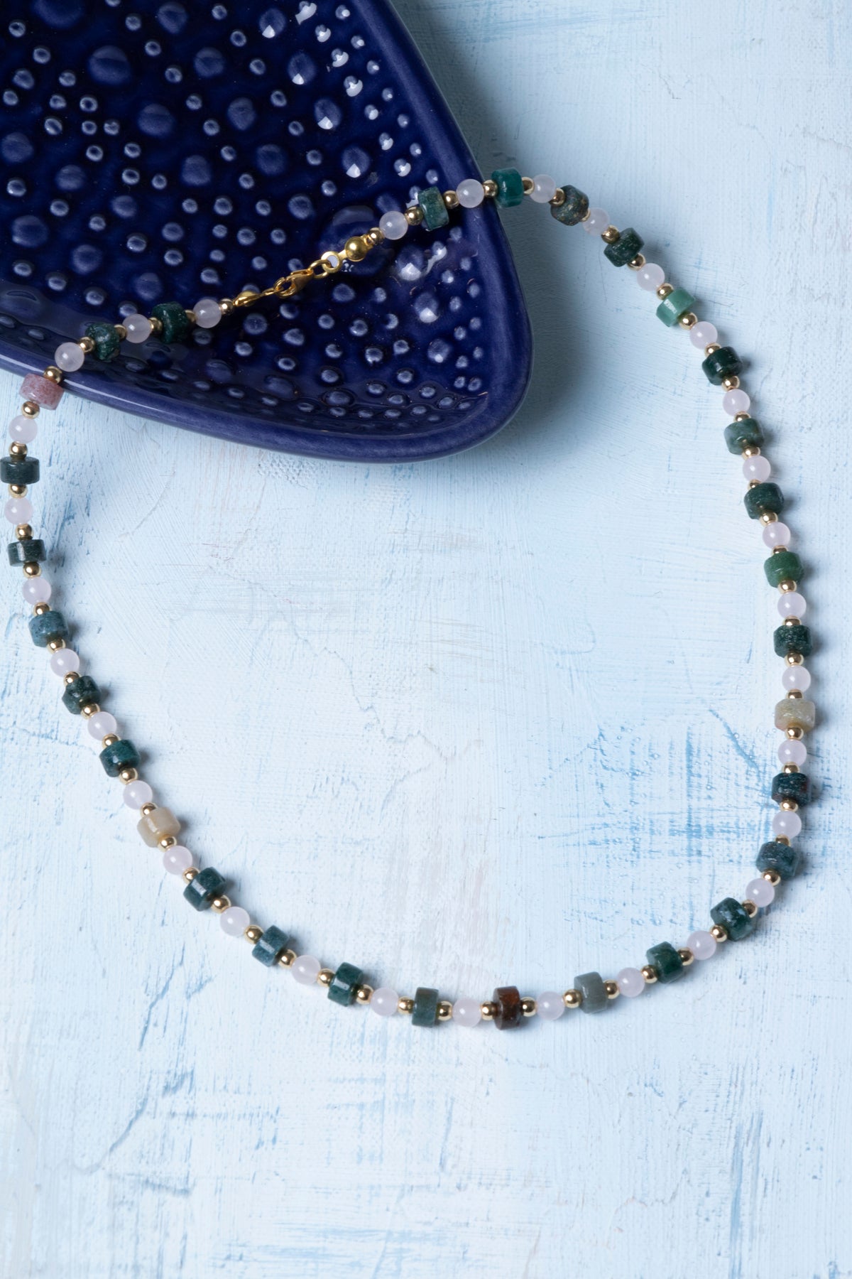 Sertifikalı Pembe Kuvars Akik Hematit Doğal Taş Kolye