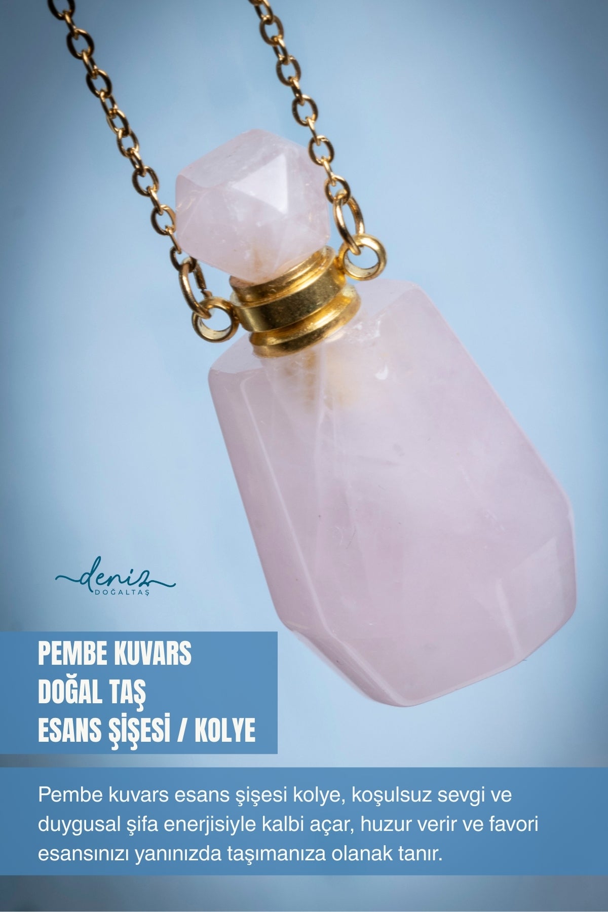 Sertifikalı Pembe Kuvars Doğal Taş Esans Şişesi / Kolye 5