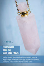 Sertifikalı Pembe Kuvars Doğal Taş Esans Şişesi / Kolye