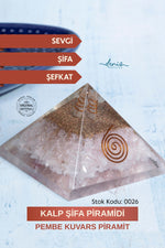 Sertifikalı Pembe Kuvars Doğal Taş Kalp Şifa Piramidi S.K: 0026