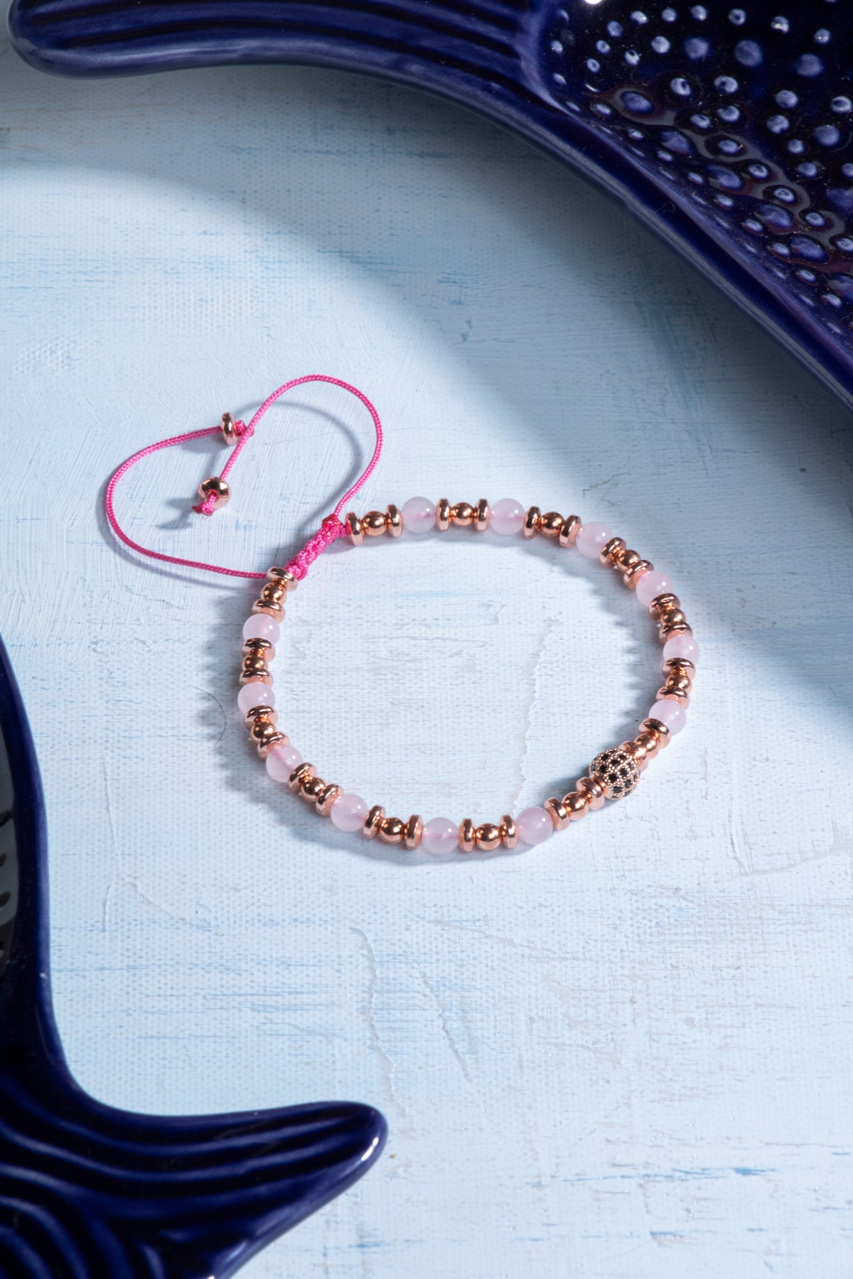 Sertifikalı Pembe Kuvars Hematit Doğal Taş Makrome Bileklik