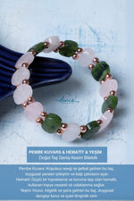 Sertifikalı Pembe Kuvars Hematit Yeşim Doğal Taş Bileklik