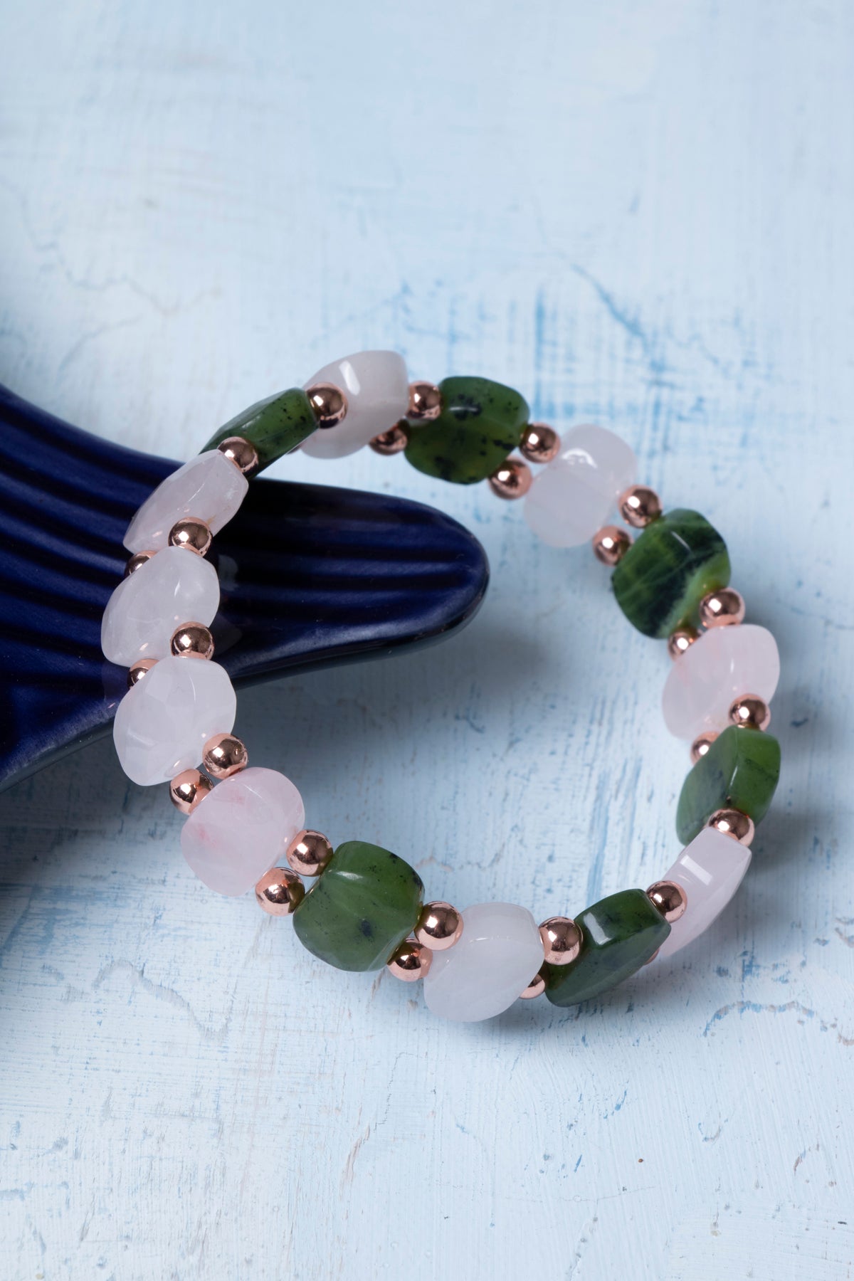 Sertifikalı Pembe Kuvars Hematit Yeşim Doğal Taş Bileklik