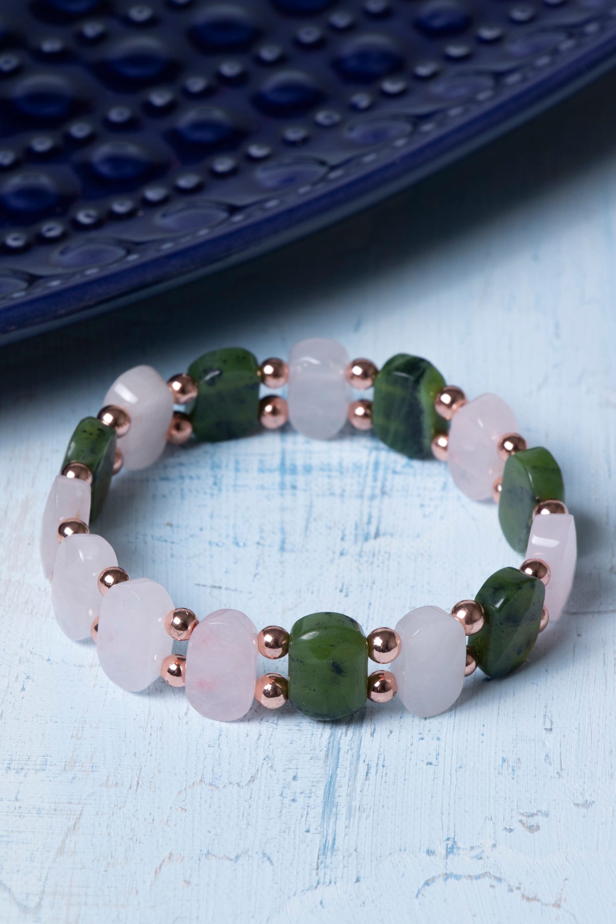 Sertifikalı Pembe Kuvars Hematit Yeşim Doğal Taş Bileklik