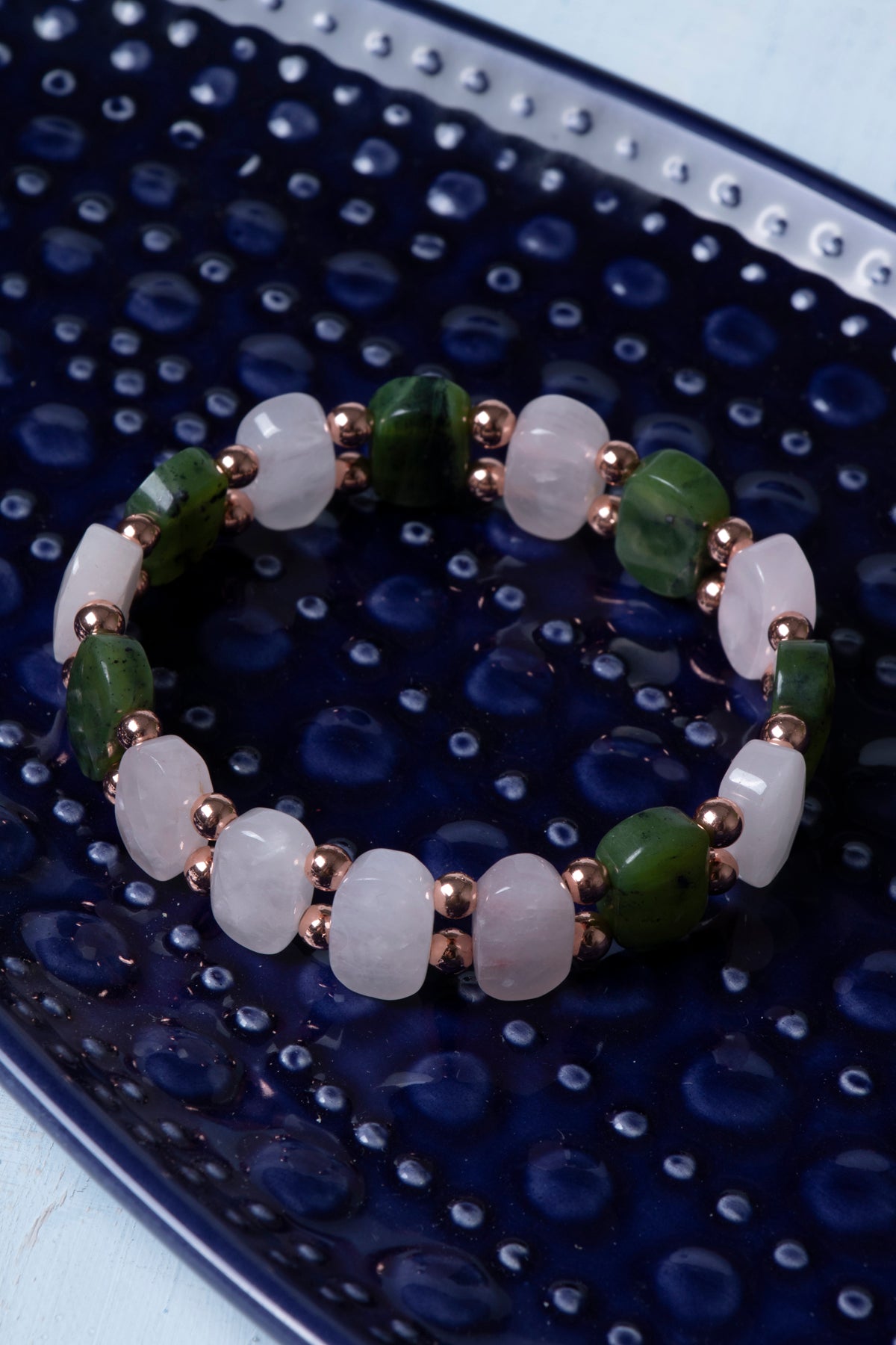 Sertifikalı Pembe Kuvars Hematit Yeşim Doğal Taş Bileklik