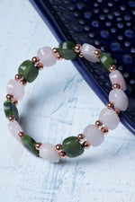 Sertifikalı Pembe Kuvars Hematit Yeşim Doğal Taş Bileklik