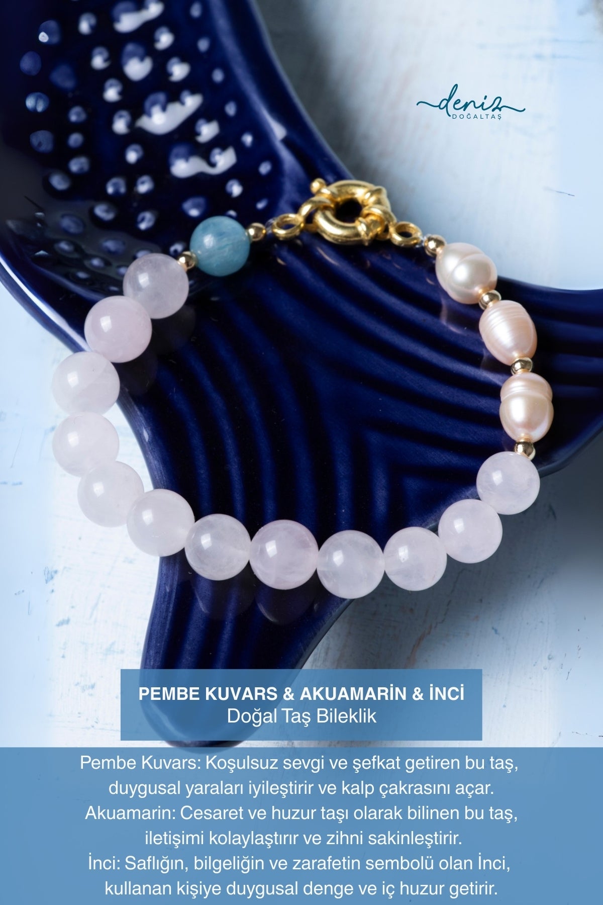 Sertifikalı Pembe Kuvars İnci Akumarin Gümüş Kapama Doğal Taş Bileklik