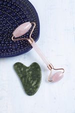 Sertifikalı Pembe Kuvars Roller &amp; Kalpli Yeşim Gua Sha