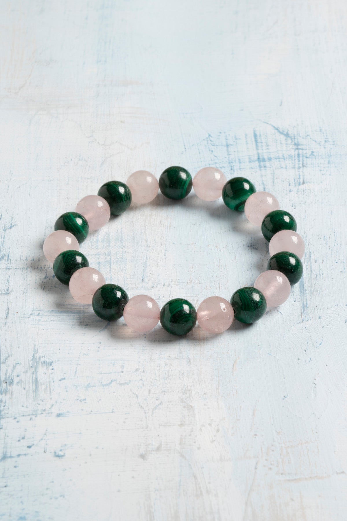 Sertifikalı Pembe Kuvars ve Malakit Doğal Taş Bileklik – 8 mm