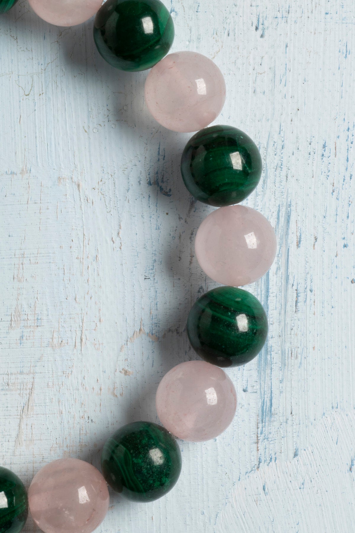 Sertifikalı Pembe Kuvars ve Malakit Doğal Taş Bileklik – 8 mm
